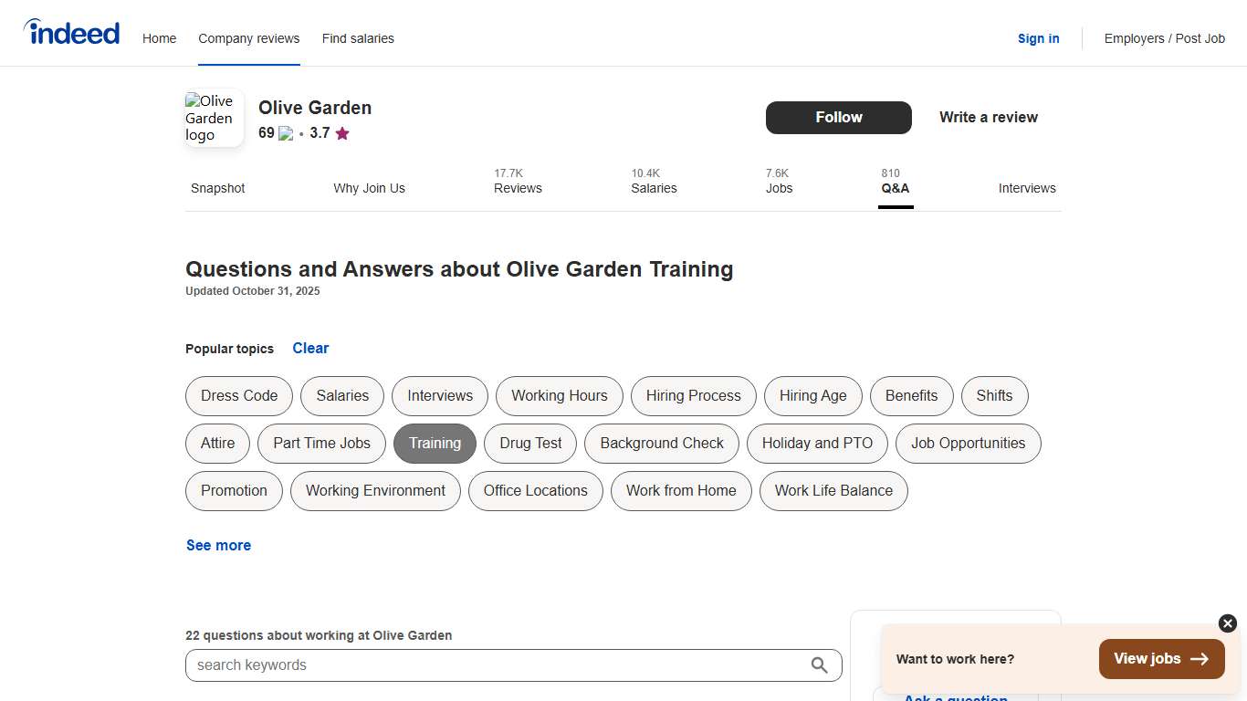 Questions and Answers about Olive Garden Training | Indeed.com